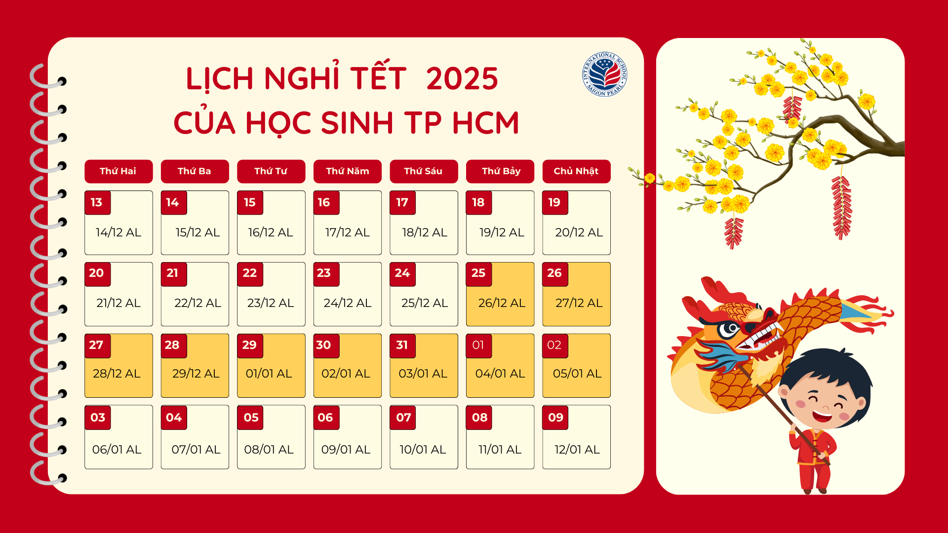 lịch nghỉ Tết 2025 của học sinh TP.HCM