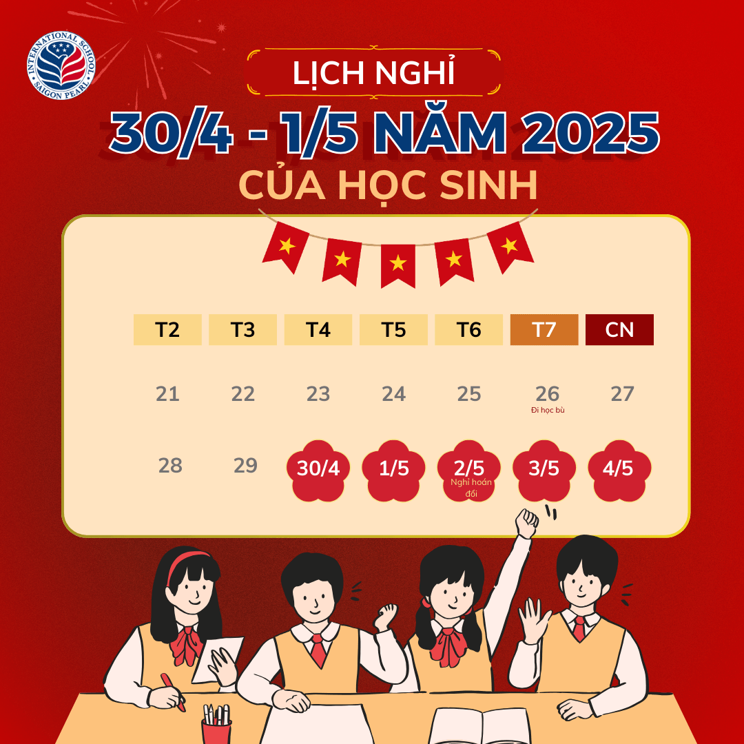 Lịch nghỉ lễ 30/4 và 1/5 của học sinh năm 2025